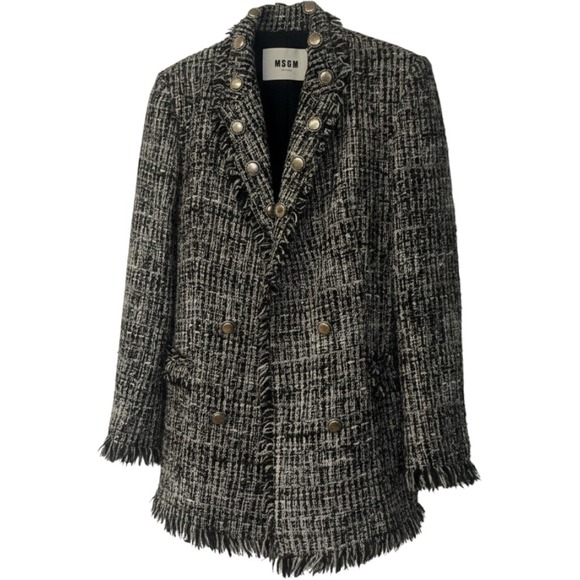 MSGM Milano Jackets & Blazers - MSGM Milano Black White Tweed Boucle Fringe Blazer Jacket IT 46 US 10 2341MDG03